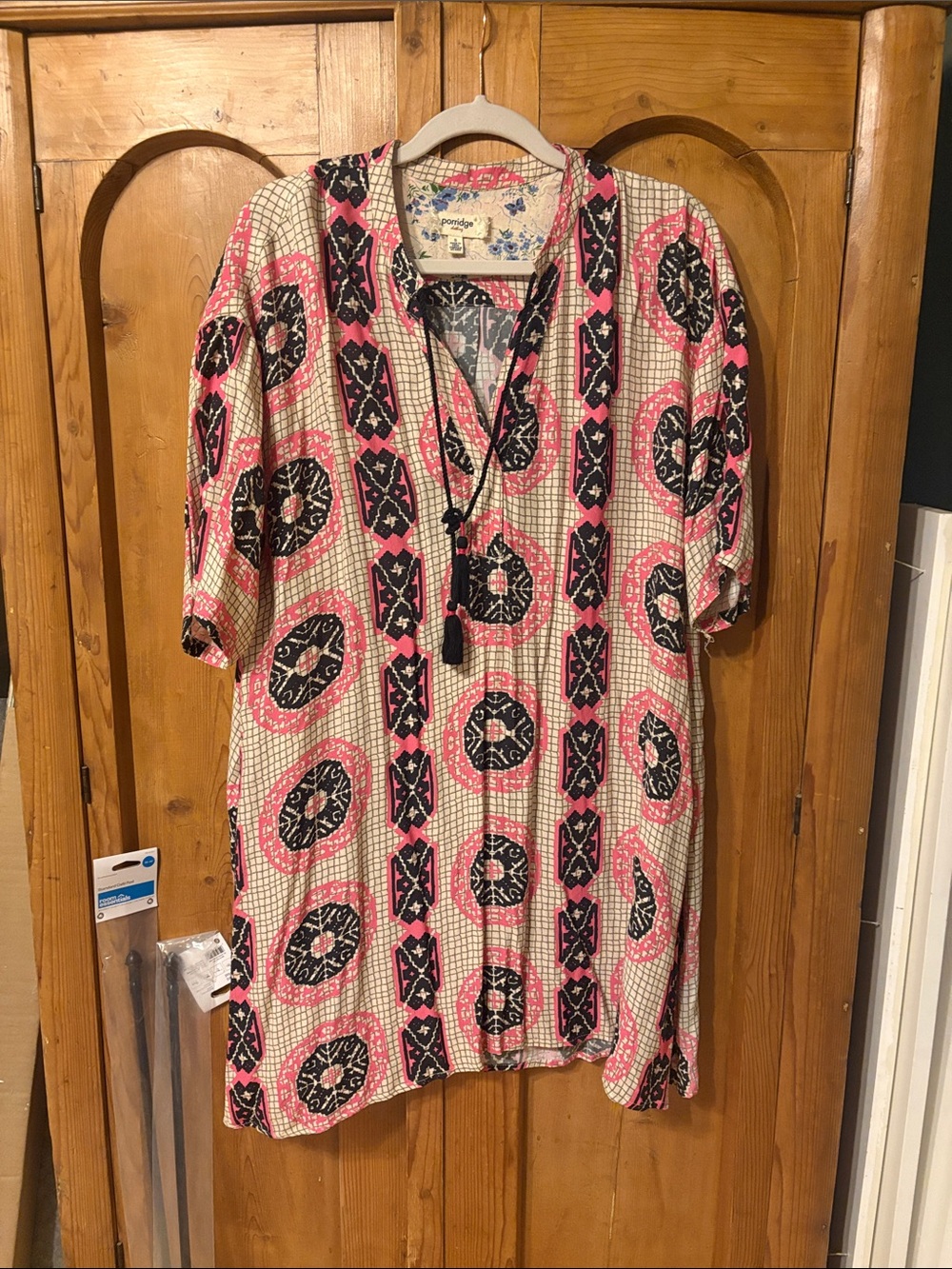 Boho Pink & Black Printed Women's Tunic Dress - Unbranded